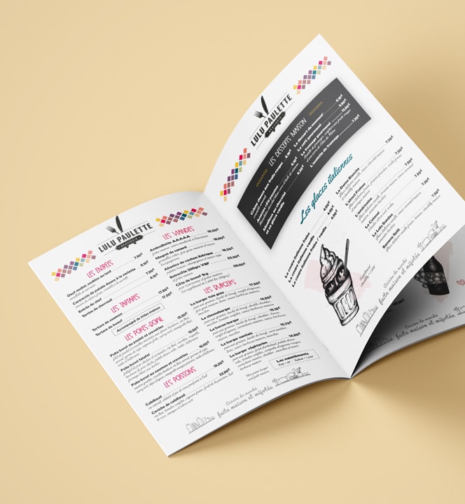 création menu catalgue brochure lulu paulette carquefou
